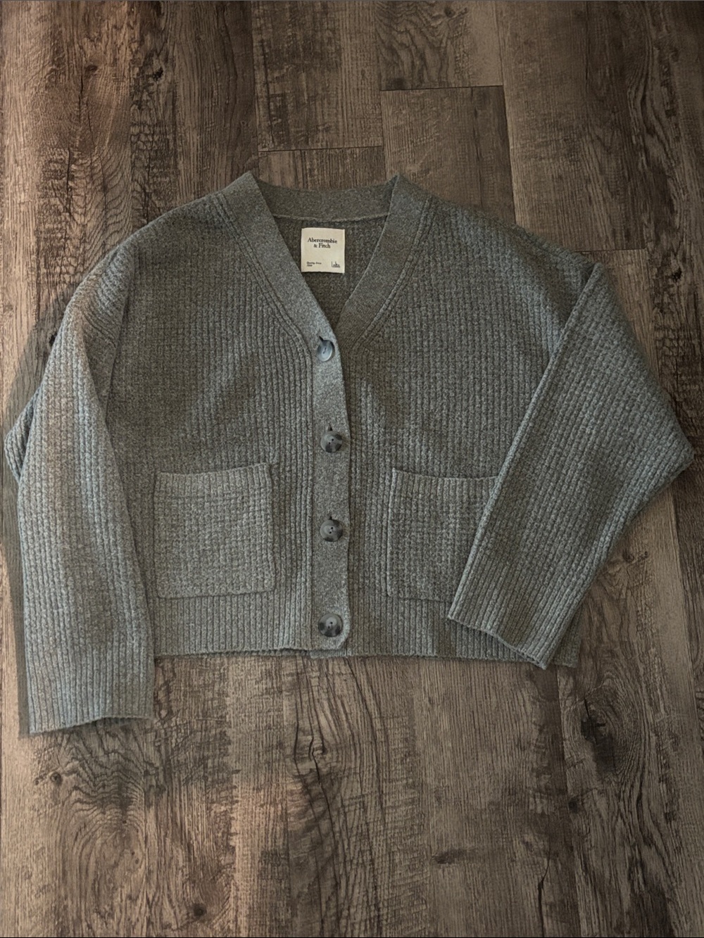 Abercrombie & Fitch Waffle Knit Button-Down Cardigan - Grey - Size Large - Picture 1 of 3